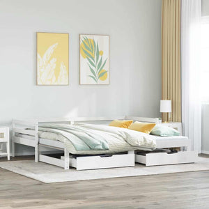 Dormeuse con Cassetti Bianco 90x200 cm Legno Massello di Pino 3302145