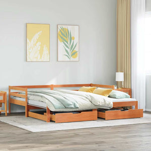 vidaXL Dormeuse Letto Estraibile e Cassetti Marrone Cera 80x200cm Pino