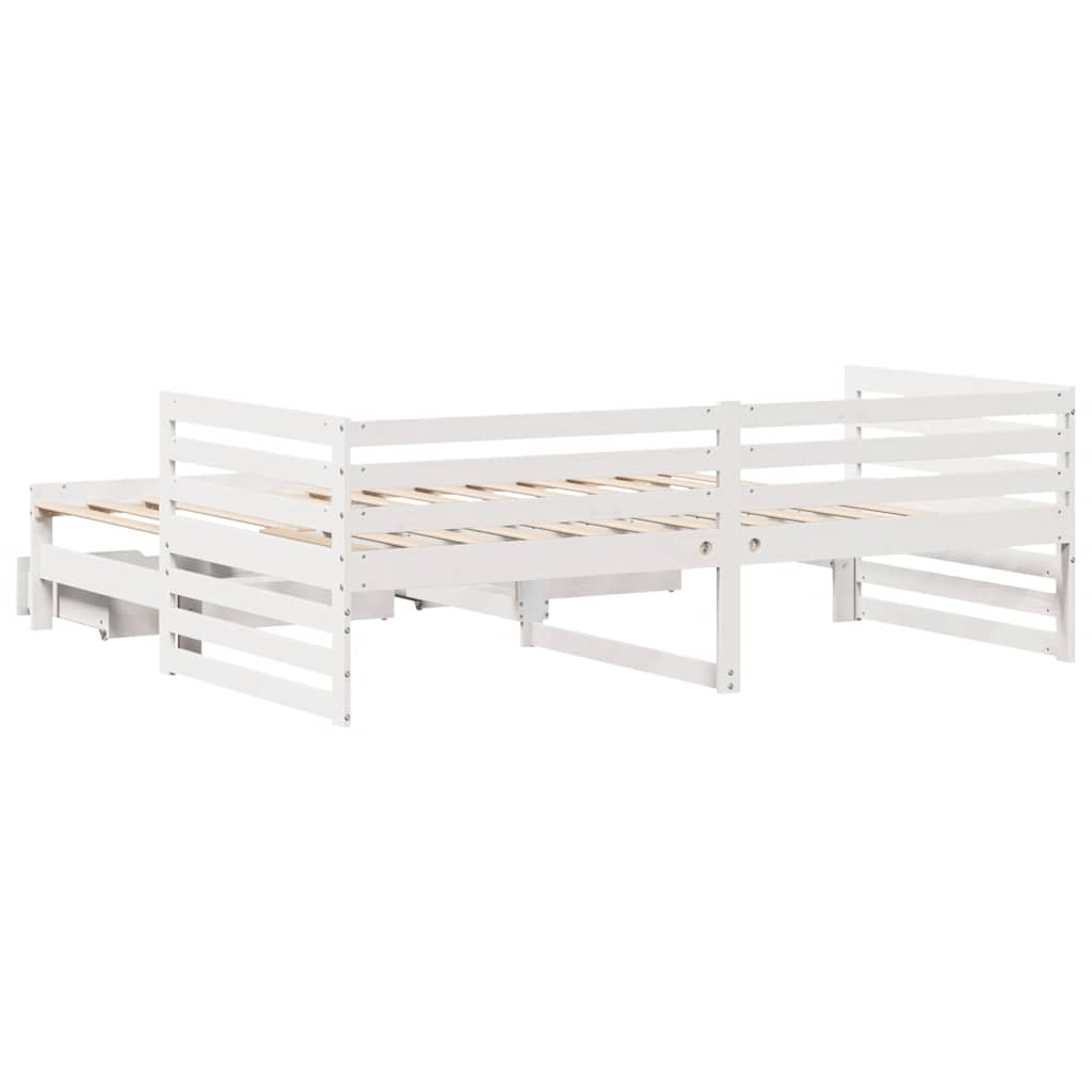 Dormeuse con Cassetti Bianco 90x200 cm Legno Massello di Pino