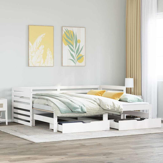 Dormeuse con Cassetti Bianco 90x200 cm Legno Massello di Pino