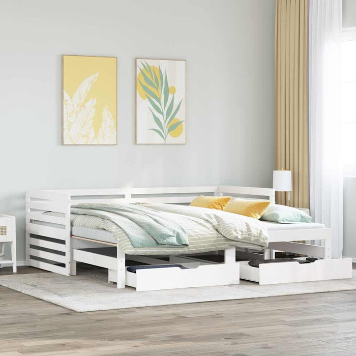Dormeuse con Cassetti Bianco 90x200 cm Legno Massello di Pino