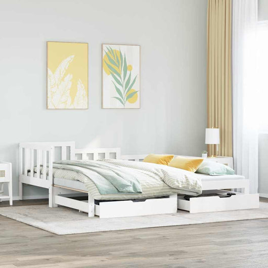 Letto Estraibile con Cassetti senza Materasso Bianco 90x190 cm