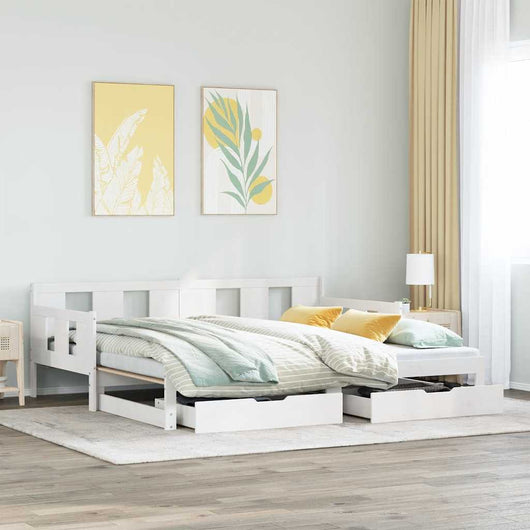 Letto Estraibile con Cassetti senza Materasso Bianco 90x190 cm