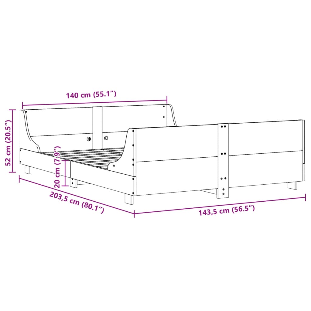 Letto senza Materasso 140x200 cm in Legno Massello di Pino 3302282
