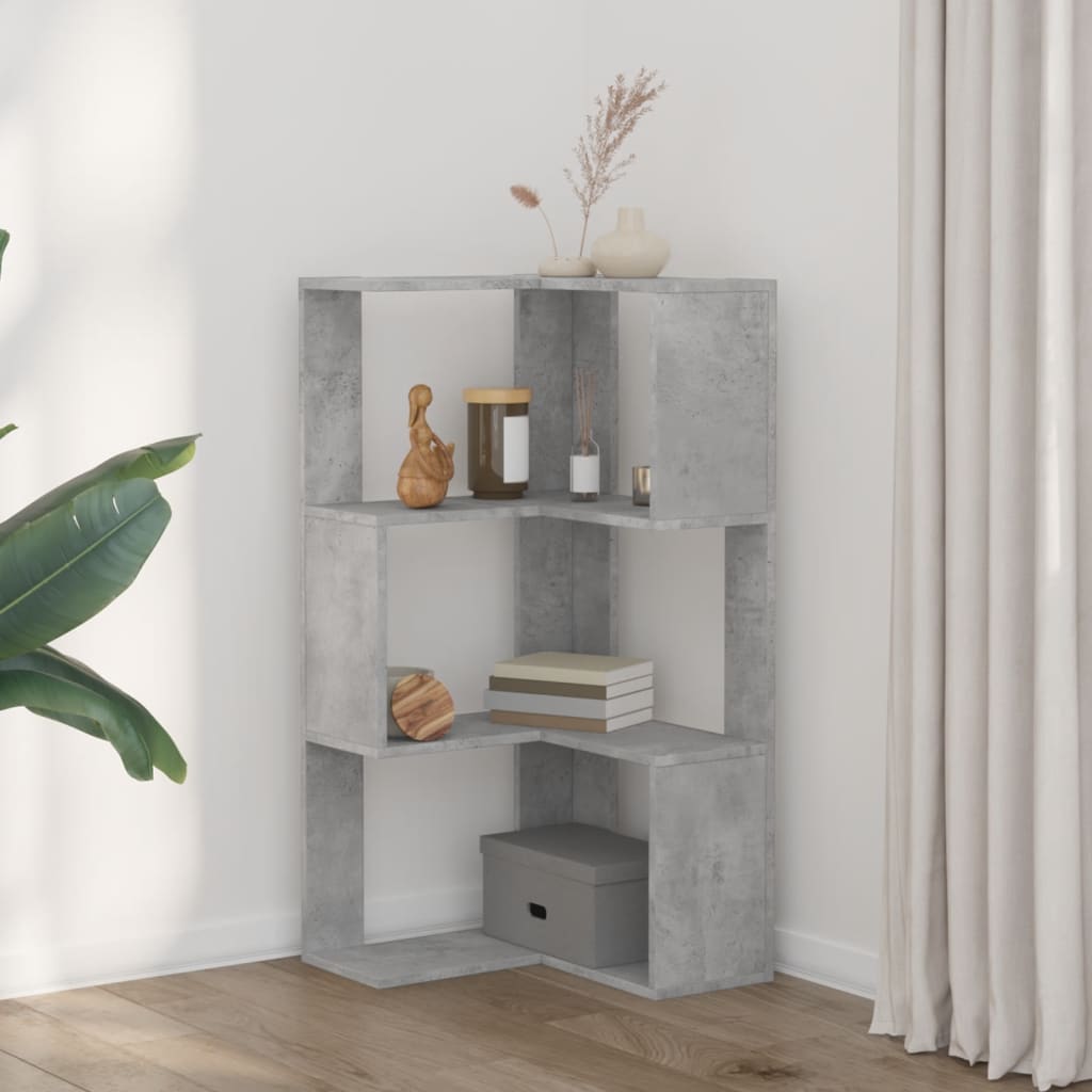 vidaXL Libreria Angolare 3 Ripiani Grigio Cemento 50x50x102 cm Legno