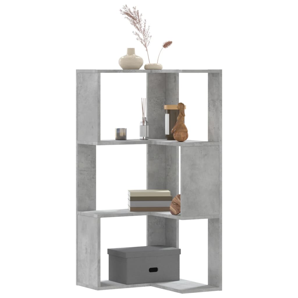 vidaXL Libreria Angolare 3 Ripiani Grigio Cemento 50x50x102 cm Legno