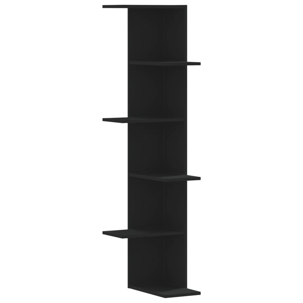 Scaffale Angolare Muro Nero 36,5x36,5x140 cm Legno Multistrato