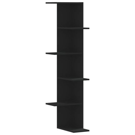 Scaffale Angolare Muro Nero 36,5x36,5x140 cm Legno Multistrato