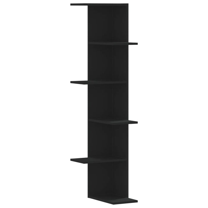Scaffale Angolare Muro Nero 36,5x36,5x140 cm Legno Multistrato