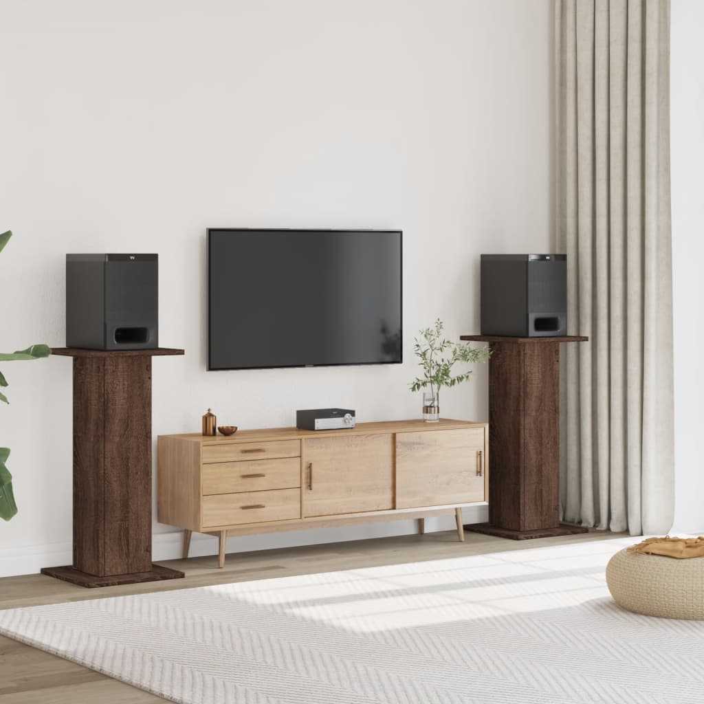 vidaXL Supporti Altoparlanti 2 pz Marrone 30x30x95cm Legno Multistrato