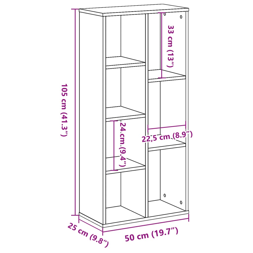 Libreria-Scaffale per Libri-Mobile di Stoccaggio Grigio Cemento 50x25x105 cm in Legno Multistrato