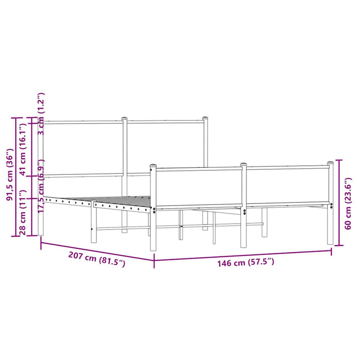 vidaXL Giroletto senza Materasso in Metallo Rovere Marrone 140x200 cm