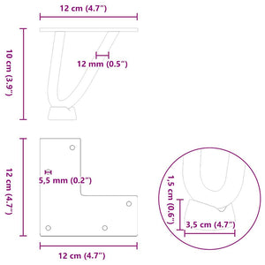 Gambe a forcina per tavolino da caffè 4 pz nere 10 cm in acciaio massiccio 4012408