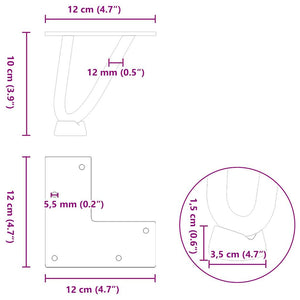 Gambe a forcina per tavolino 4 pz bianche 10 cm in acciaio massiccio 4012409