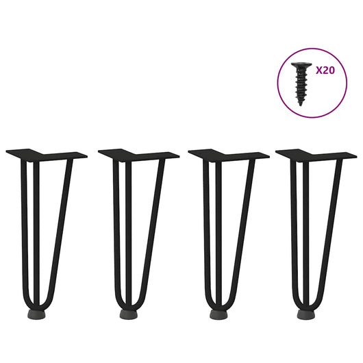 Gambe per Tavolo a Forcina 4 pz Nero 30 cm in Acciaio Massiccio 4012436