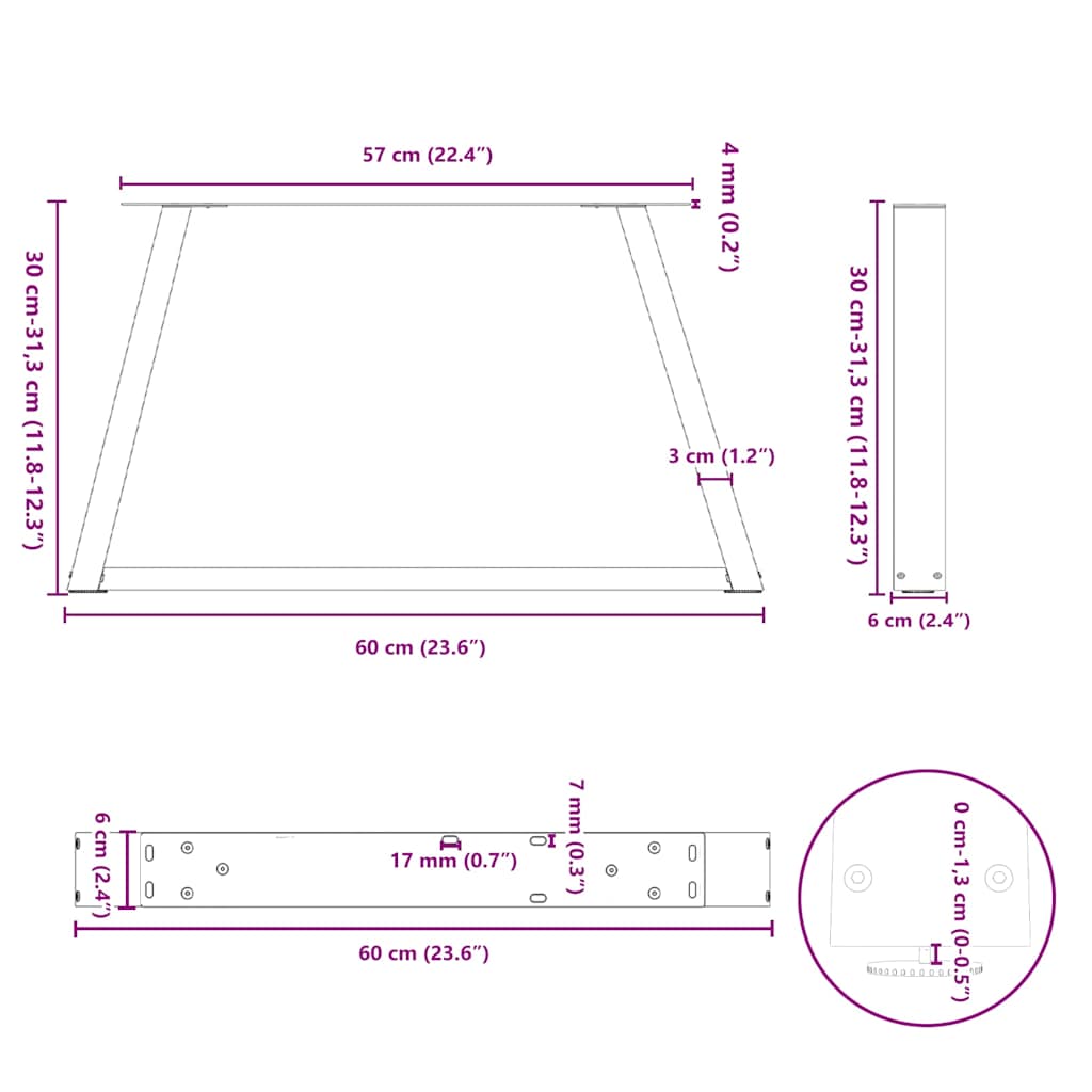 Set di 2 gambe pratiche e geometriche per tavolino da caffè 60 x 30 cm finitura moderna in acciaio antracite 02_0056830
