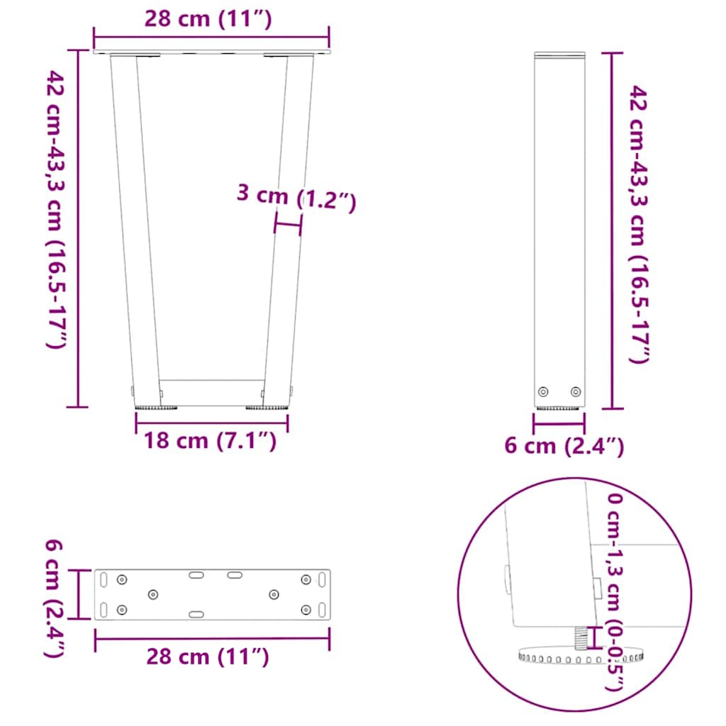 Gambe per Tavolino da Caffè a Forma di V 2 pz Antracite 28x(42-43,3) cm Acciaio 4012622