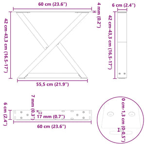 vidaXL Gambe per Tavolino da Caffè 2 pz in Acciaio Naturale 60x(42-43,3) cm Acciaio
