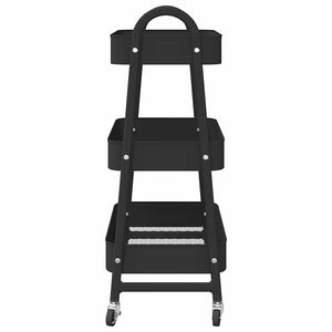 Carrello Portaoggetti a 3 Ripiani Nero 42x41,5x77 cm in Acciaio