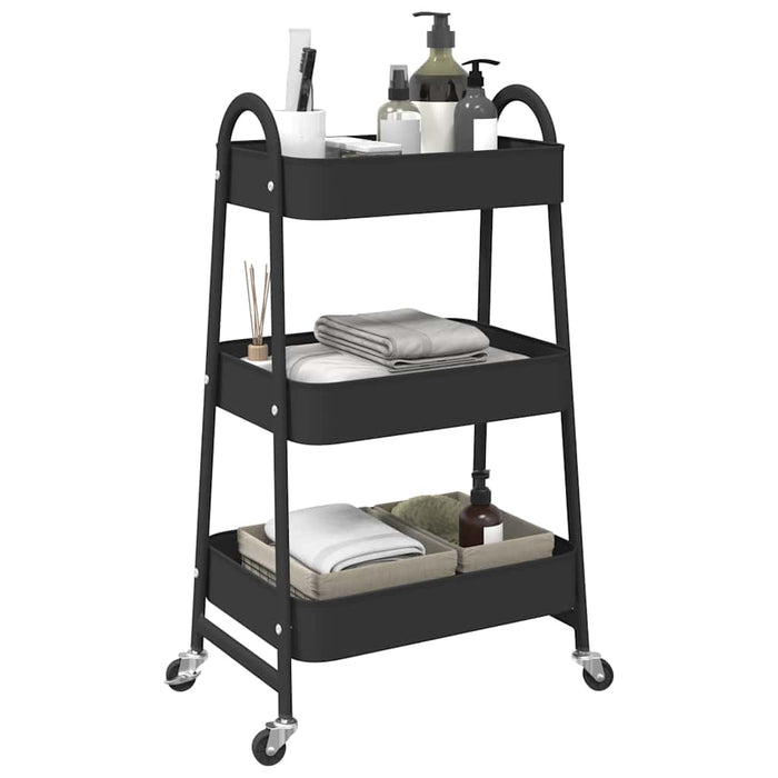 Carrello Portaoggetti a 3 Ripiani Nero 42x41,5x77 cm in Acciaio 4012381