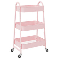 vidaXL Carrello Portaoggetti a 3 Ripiani Rosa 42x41,5x77 cm in Acciaio