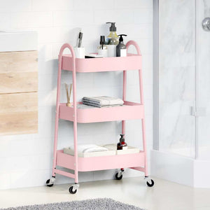 vidaXL Carrello Portaoggetti a 3 Ripiani Rosa 42x41,5x77 cm in Acciaio