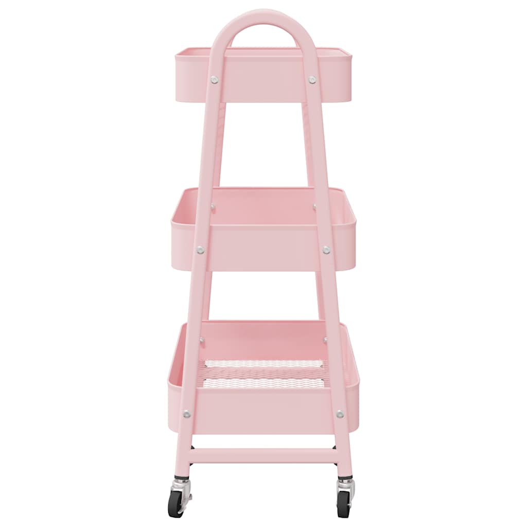 vidaXL Carrello Portaoggetti a 3 Ripiani Rosa 42x41,5x77 cm in Acciaio