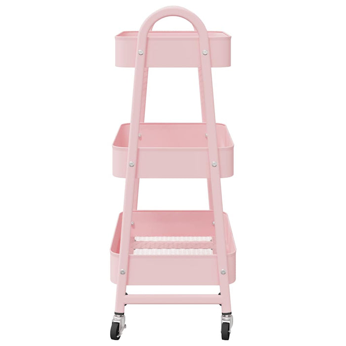 vidaXL Carrello Portaoggetti a 3 Ripiani Rosa 42x41,5x77 cm in Acciaio
