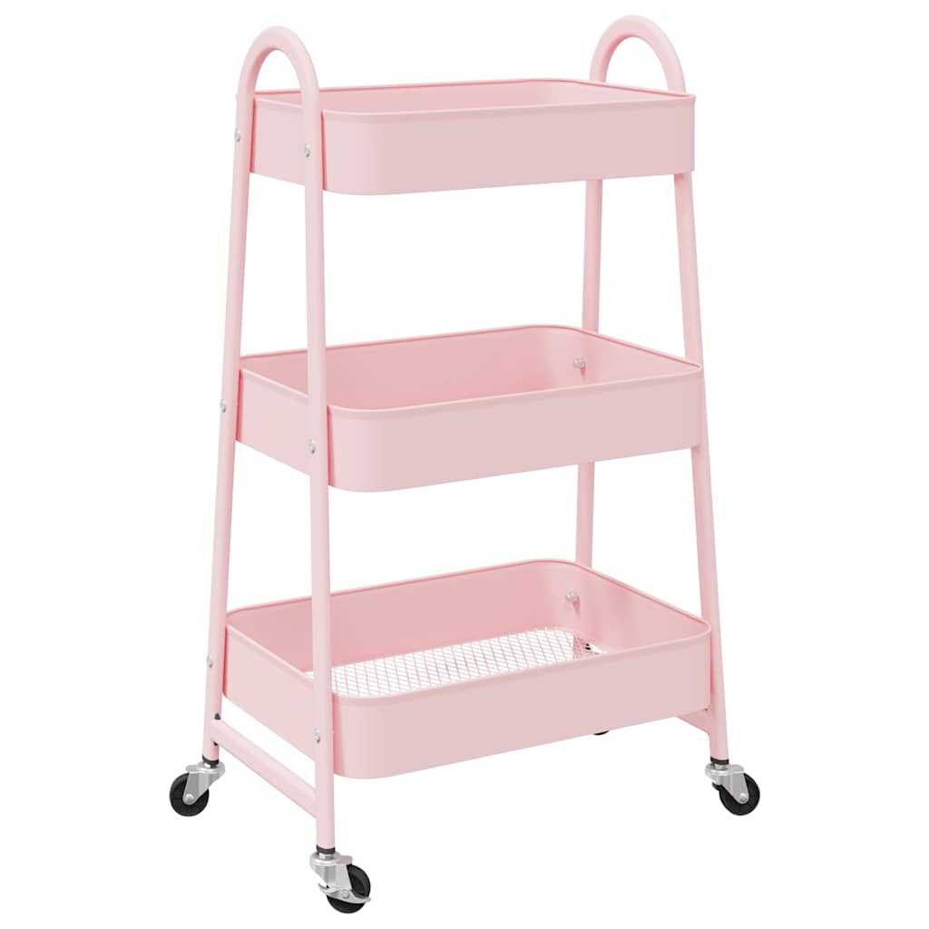 vidaXL Carrello Portaoggetti a 3 Ripiani Rosa 42x41,5x77 cm in Acciaio