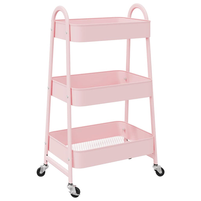 vidaXL Carrello Portaoggetti a 3 Ripiani Rosa 42x41,5x77 cm in Acciaio