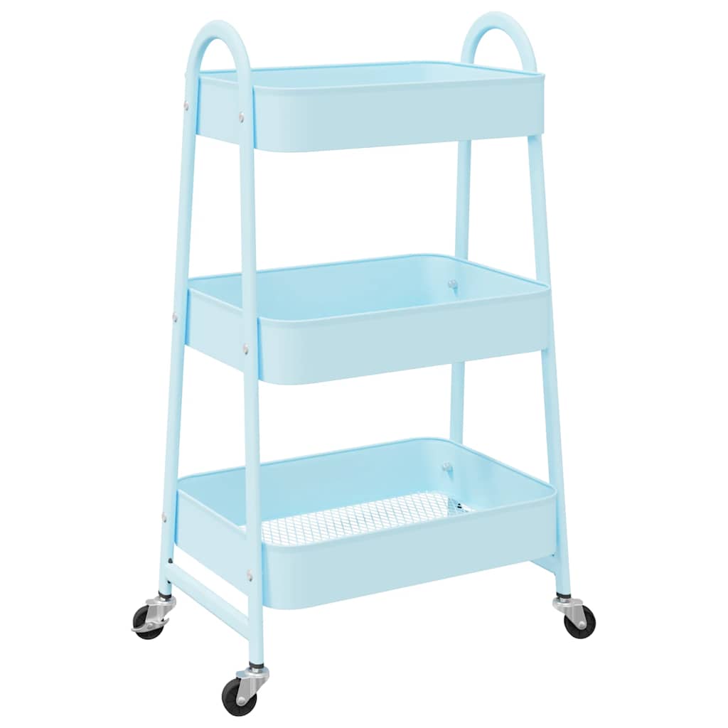 vidaXL Carrello Portaoggetti a 3 Ripiani Blu 42x41,5x77 cm in Acciaio