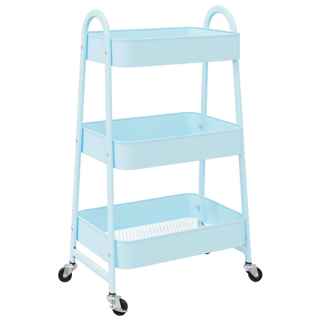 vidaXL Carrello Portaoggetti a 3 Ripiani Blu 42x41,5x77 cm in Acciaio