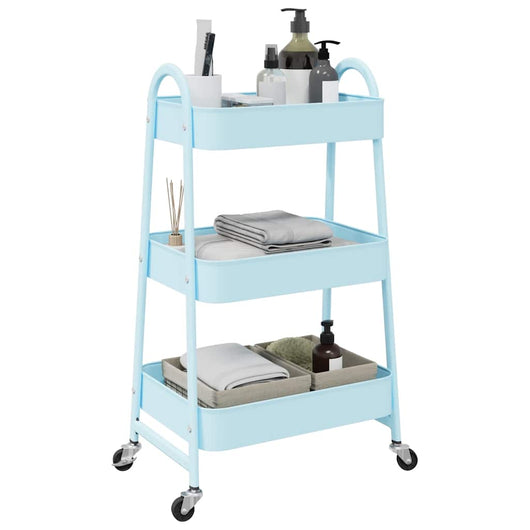 Carrello Portaoggetti a 3 Ripiani Blu 42x41,5x77 cm in Acciaio 4012384