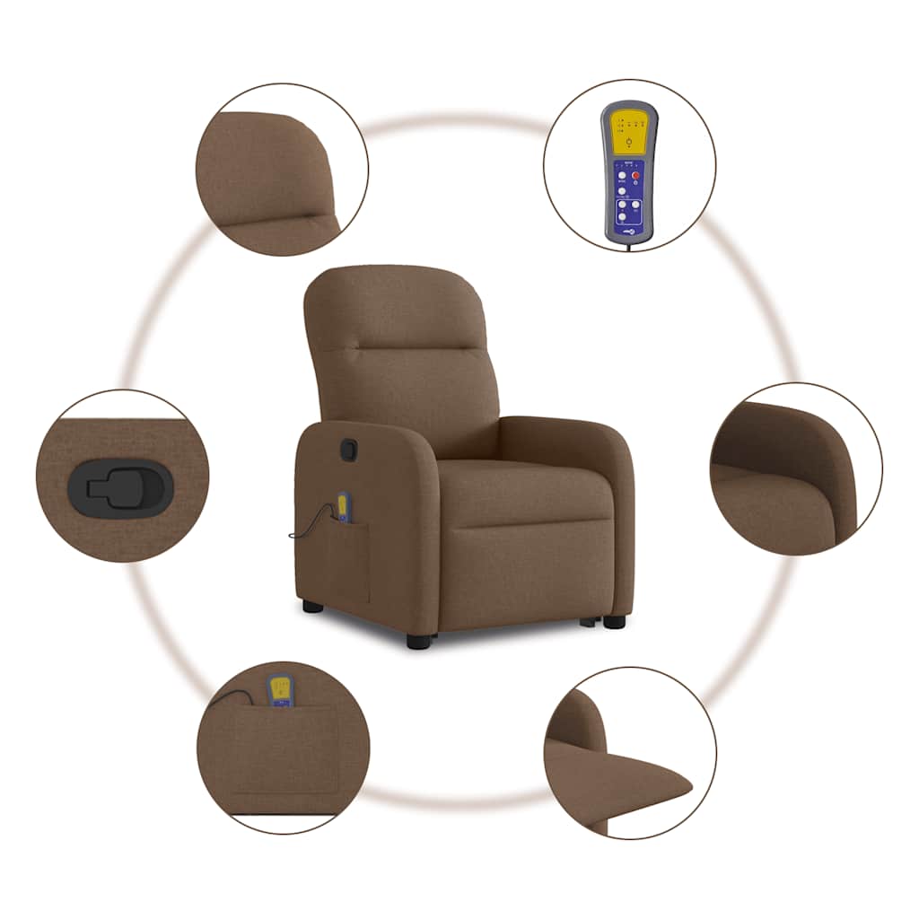 vidaXL Poltrona Alzapersona Massaggiante Reclinabile Marrone Tessuto