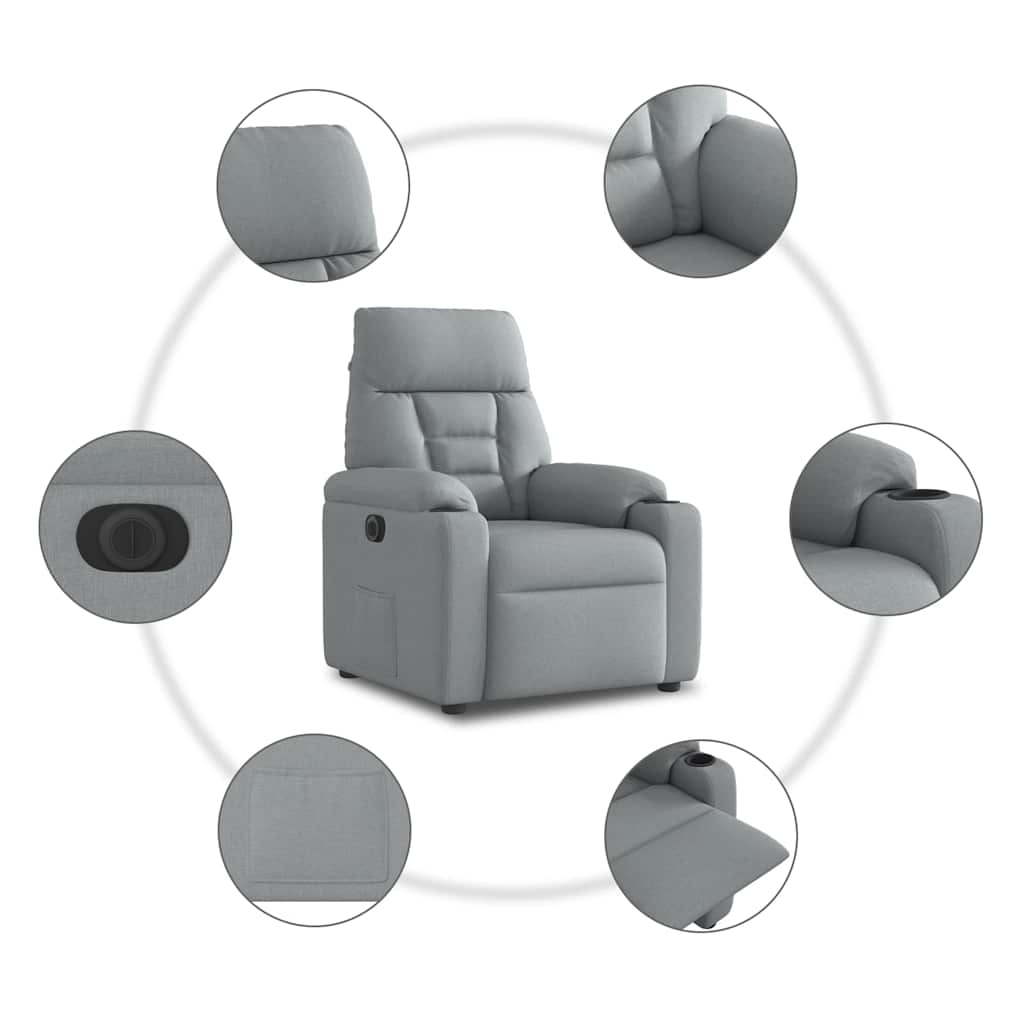 Poltrona Elettrica Reclinabile Grigio Chiaro in Tessuto 3303012