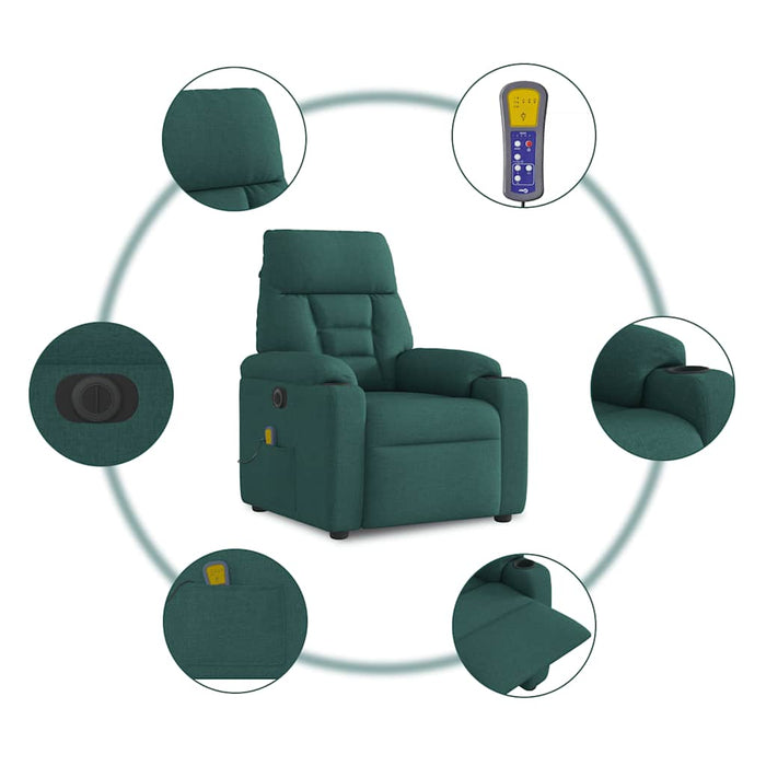 Poltrona Massaggiante Reclinabile Elettrica Verde Scuro Tessuto 3303028
