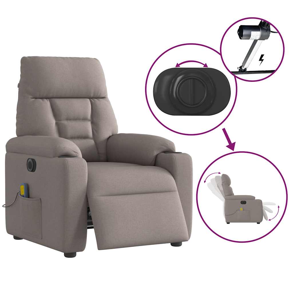 Poltrona Massaggiante Reclinabile Elettrica Tortora in Tessuto 3303029