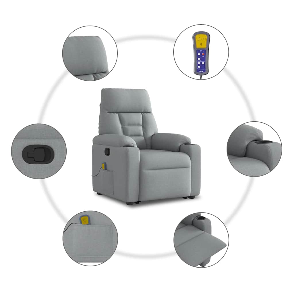 Poltrona Alzapersona Massaggi Reclinabile Grigio Chiaro Tessuto 3303042