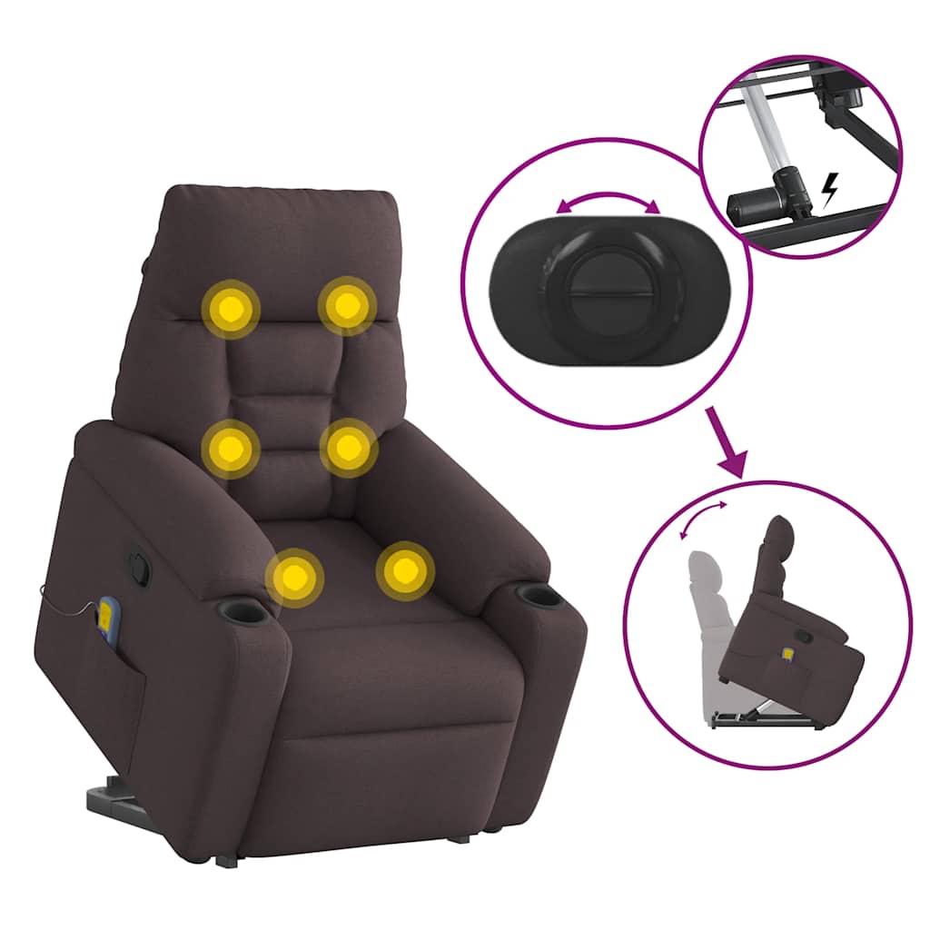 Poltrona Alzapersona Massaggi Reclinabile Marrone Scuro Tessuto 3303047