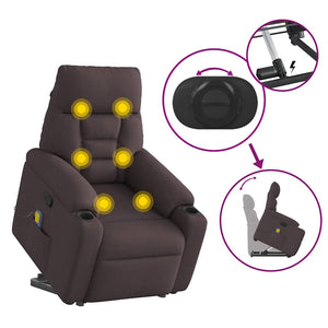 vidaXL Poltrona Alzapersona Massaggi Reclinabile Marrone Scuro Tessuto