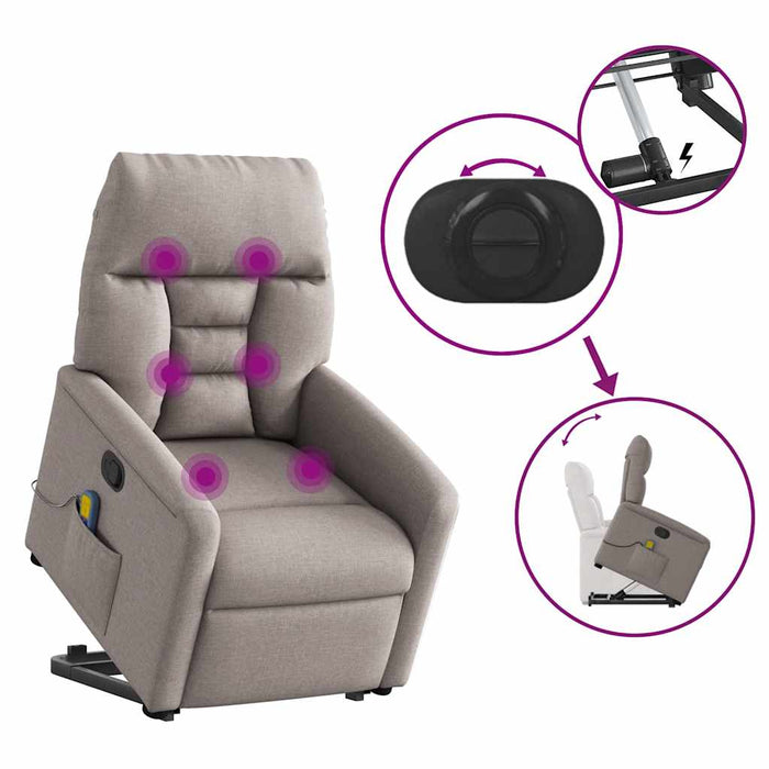 Poltrona Alzapersona Massaggiante Reclinabile Tortora Tessuto 3303049