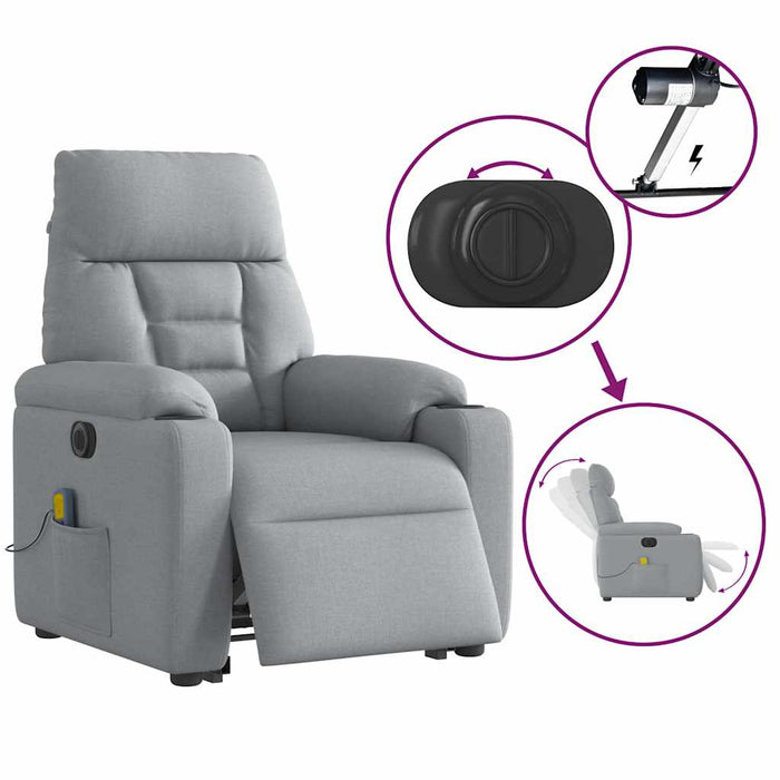 Poltrona Alzapersona Massaggi Elettrica Grigio Chiaro Tessuto 3303062