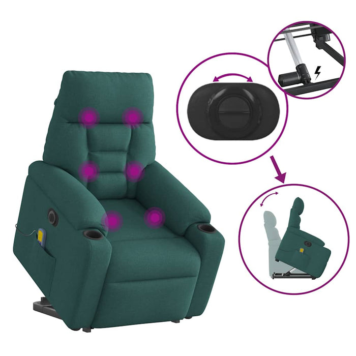 Poltrona Alzapersona Massaggiante Elettrica Verde Scuro Tessuto 3303068