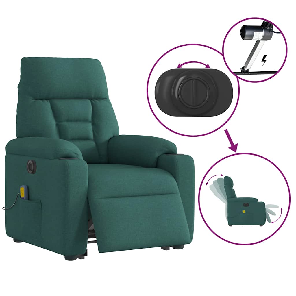 Poltrona Alzapersona Massaggiante Elettrica Verde Scuro Tessuto 3303068