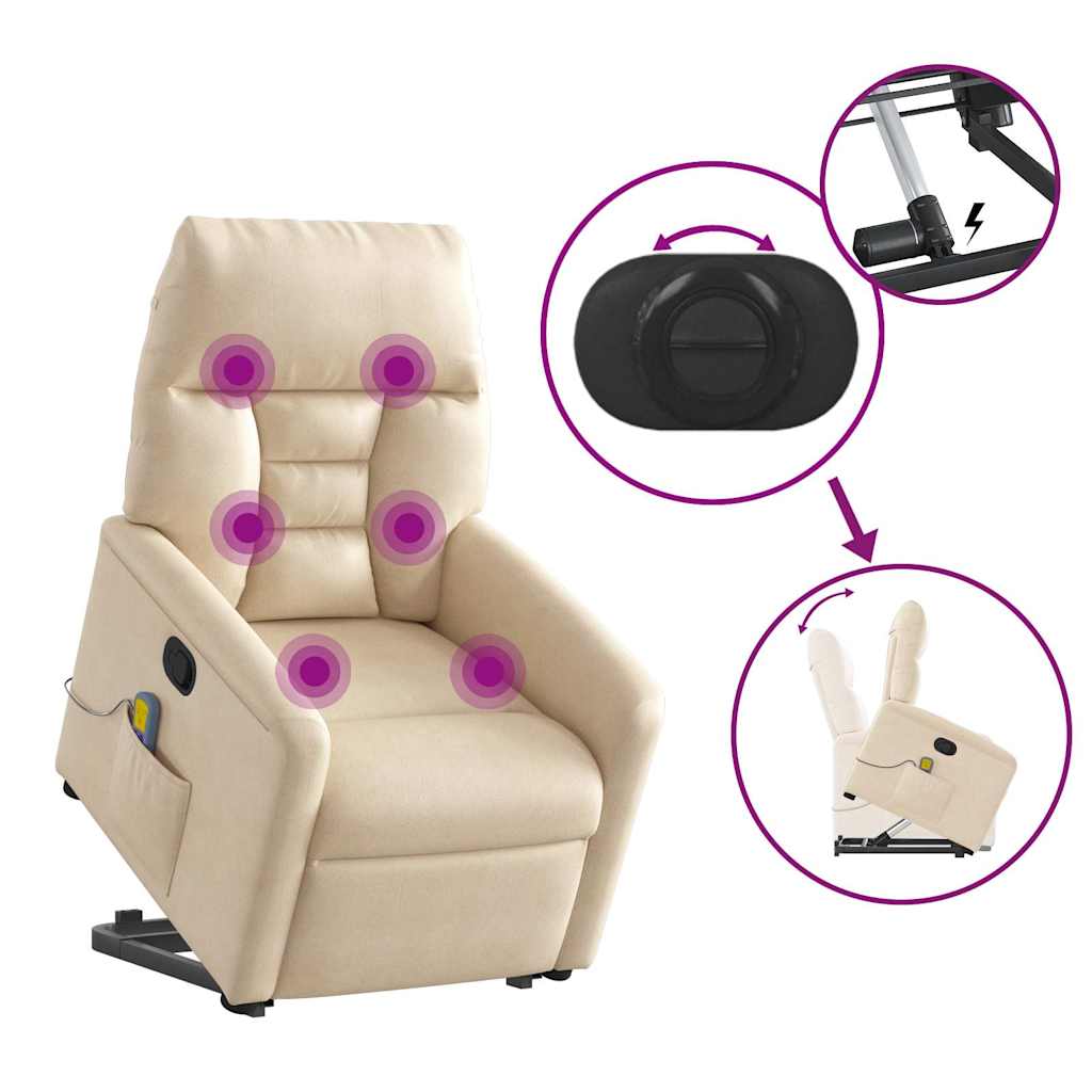 vidaXL Poltrona Alzapersona Reclinante Massaggiante Beige Microfibra
