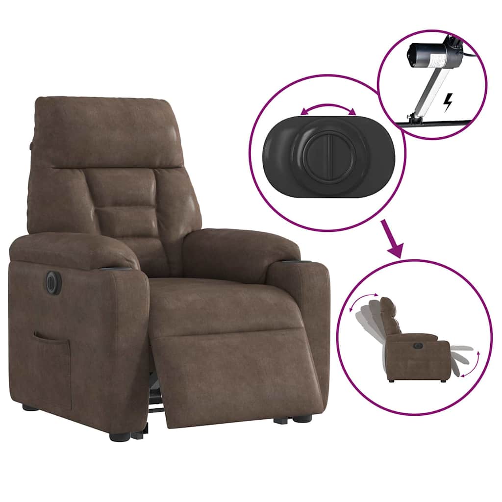 vidaXL Poltrona Alzapersona Reclinabile Elettrica Marrone Microfibra