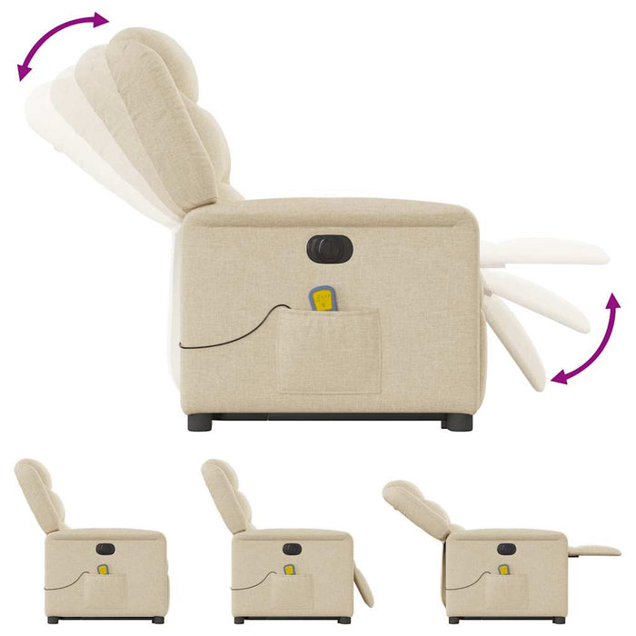 vidaXL Poltrona Alzapersona Massaggiante Elettrica Crema in Tessuto