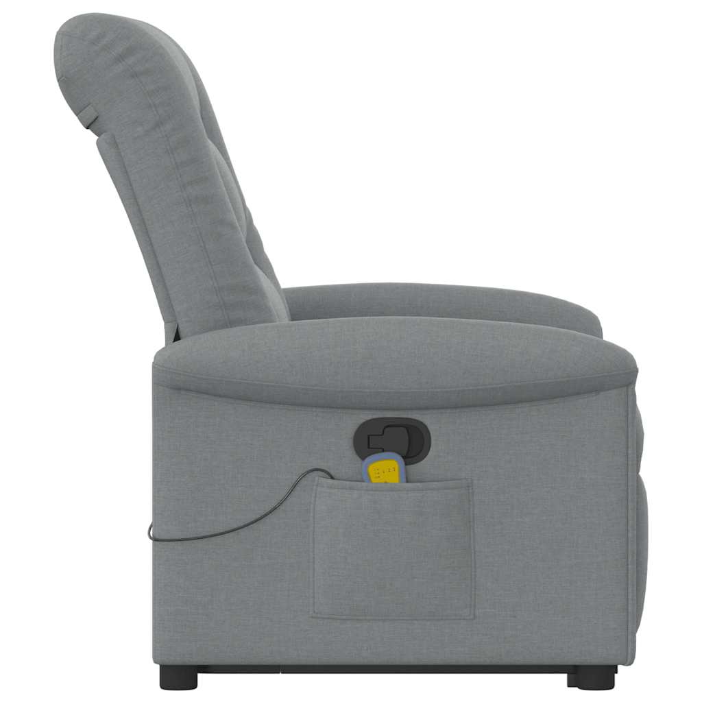 vidaXL Poltrona Alzapersona Massaggi Reclinabile Grigio Chiaro Tessuto