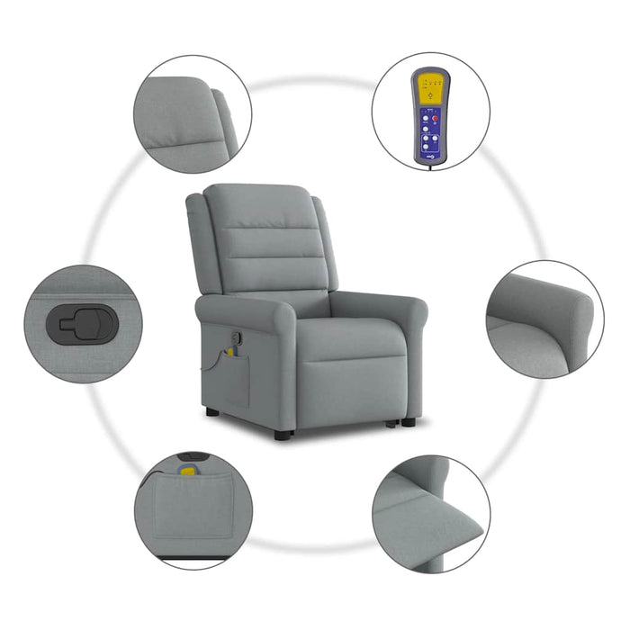 Poltrona Alzapersona Massaggi Reclinabile Grigio Chiaro Tessuto 3303324