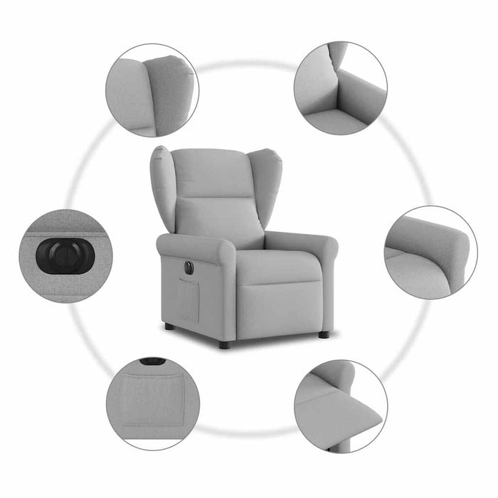 vidaXL Poltrona Elettrica Reclinabile Grigio Nuvola in Tessuto